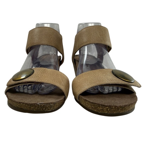 Taos Carousel 3 Comfort wedge sandals tan leather Women size 39‎ US 8.5 open toe - Picture 5 of 12